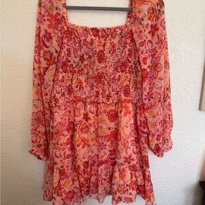 1. State Vibrant Pink and Orange Smocked Dress
